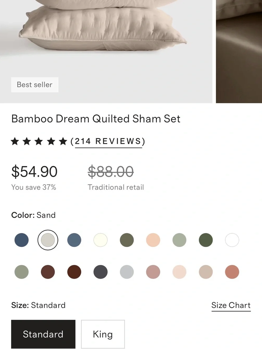 NEW Quince Bamboo Dream Quilted Sham Set $54 Sand